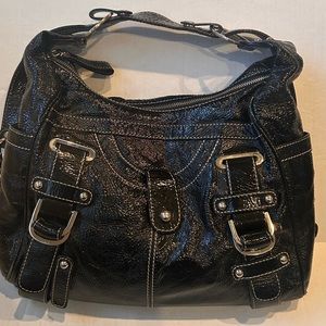 Rafe Purse Leather Black Satchel Shiny Handbag Pockets Tote Orig $199